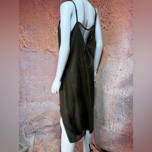 NWOT Olive Green Faux Suede Slip Dress - Picture 7 of 11